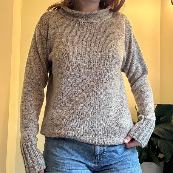 Carolyn taylor cozy brown tan rolled hem sweater with a relaxed fit size large - Picture 1 of 8